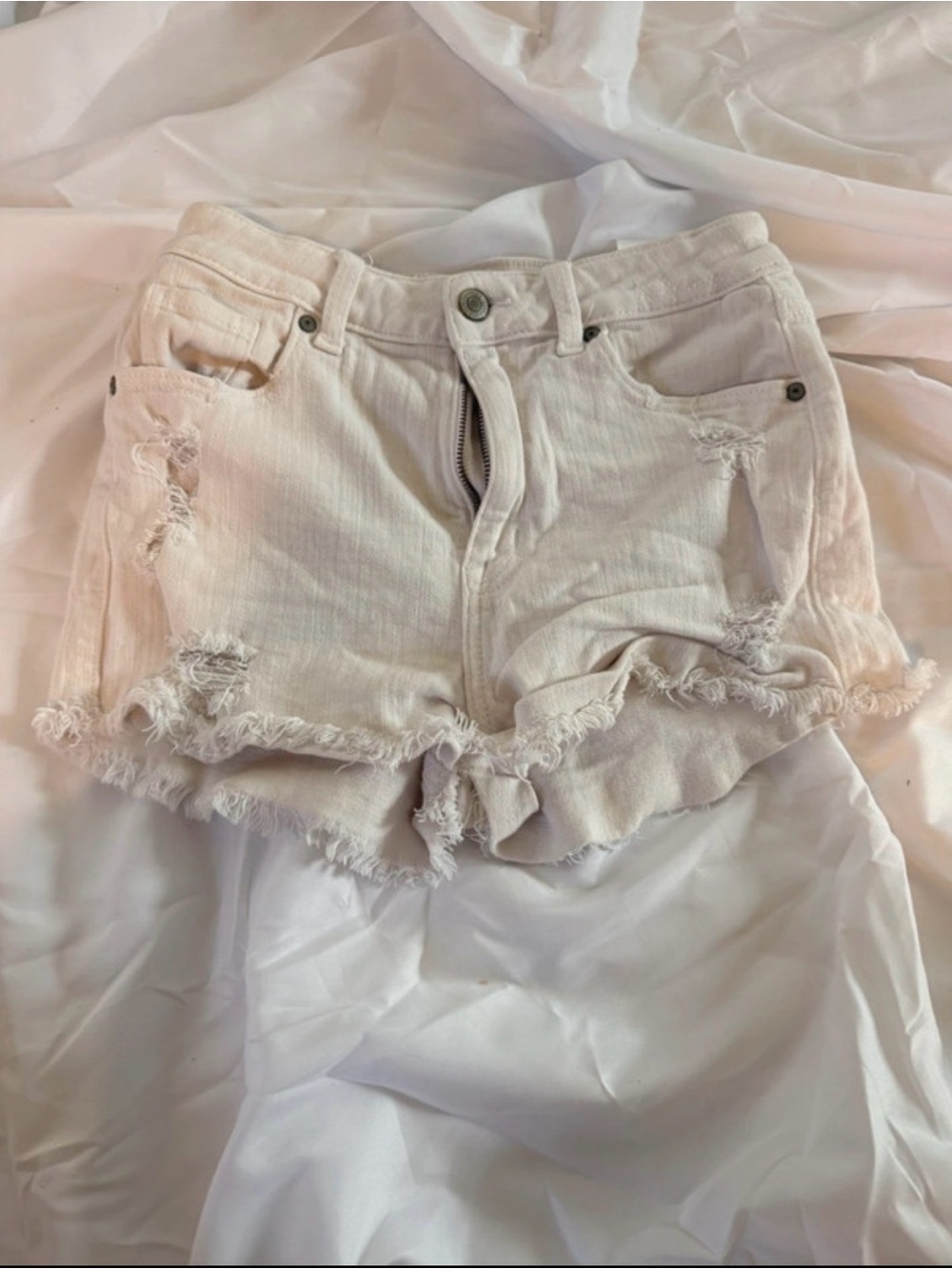 eunina White Distressed Frayed Hem Denim Shorts